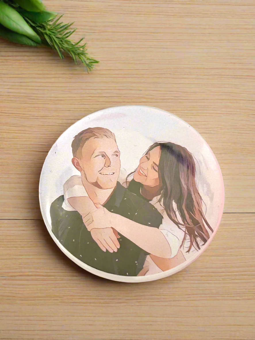 Personalized Cartoon Portrait Button Magnet/Bottle Opener Set of 2