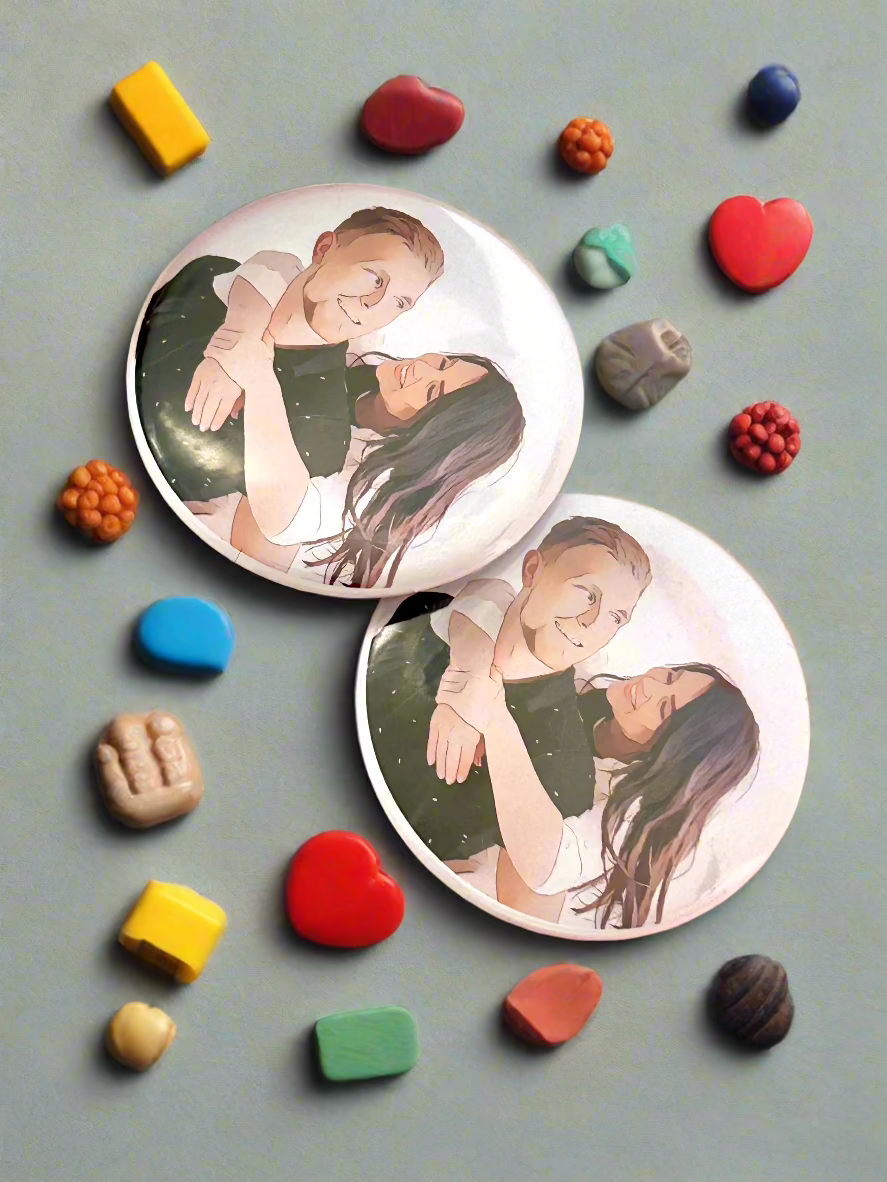 Personalized Cartoon Portrait Button Magnet/Bottle Opener Set of 2