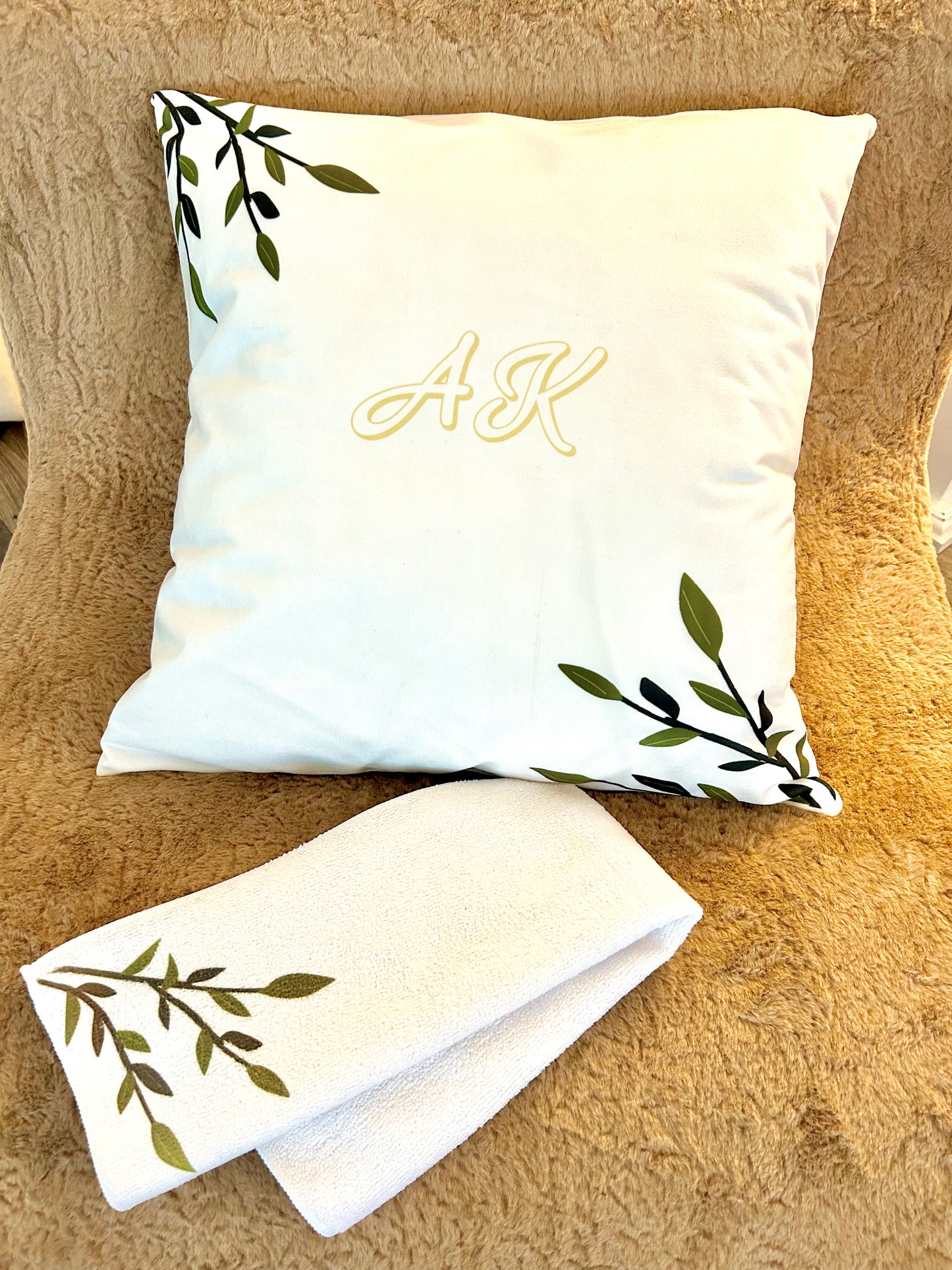 Personalized Spring Collection Throw Pillow Cover and Kitchen towel Set of 2