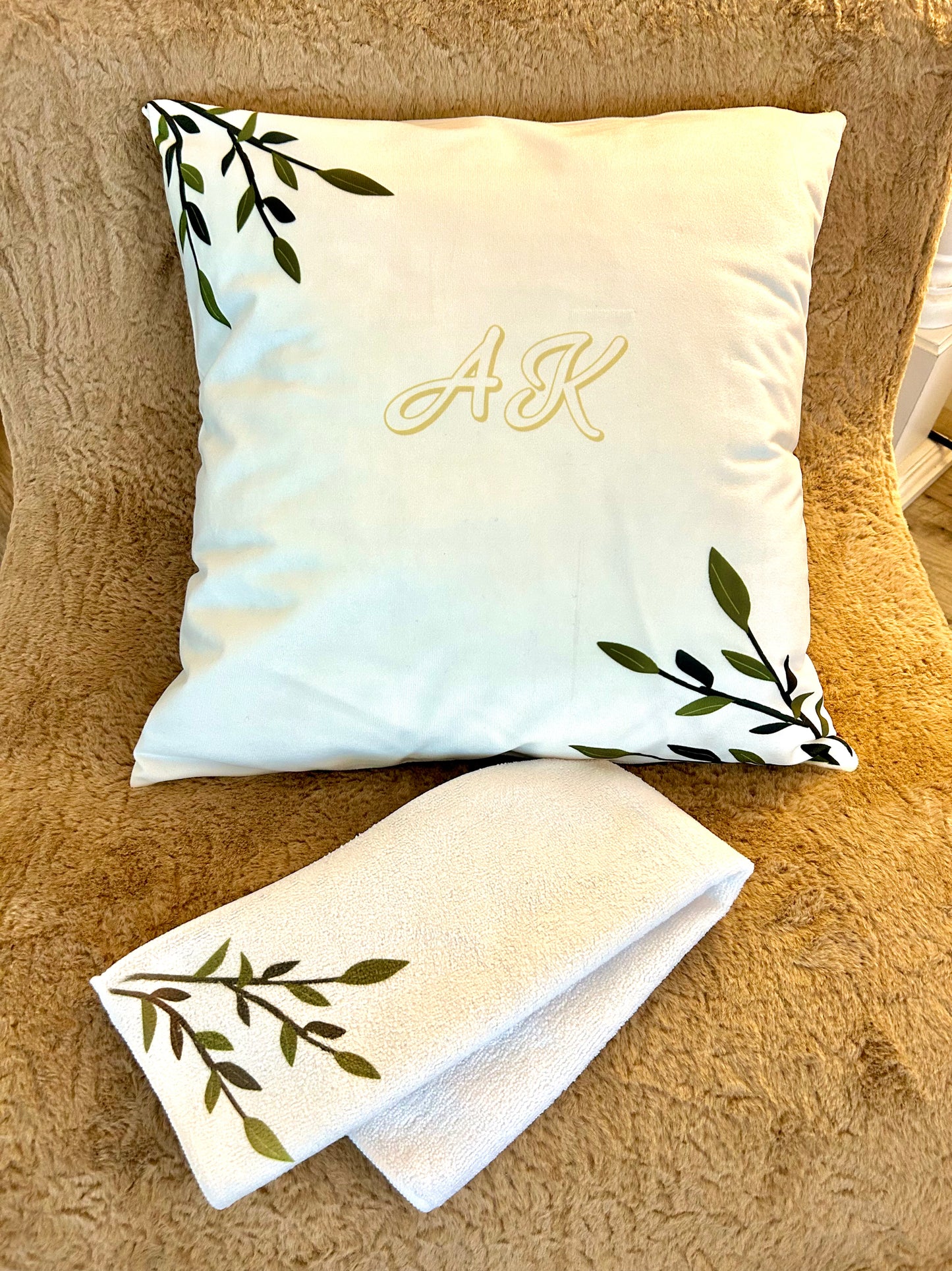 Personalized Spring Collection Throw Pillow Cover and Kitchen towel Set of 2