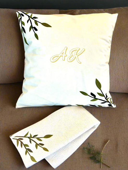 Personalized Spring Collection Throw Pillow Cover and Kitchen towel Set of 2