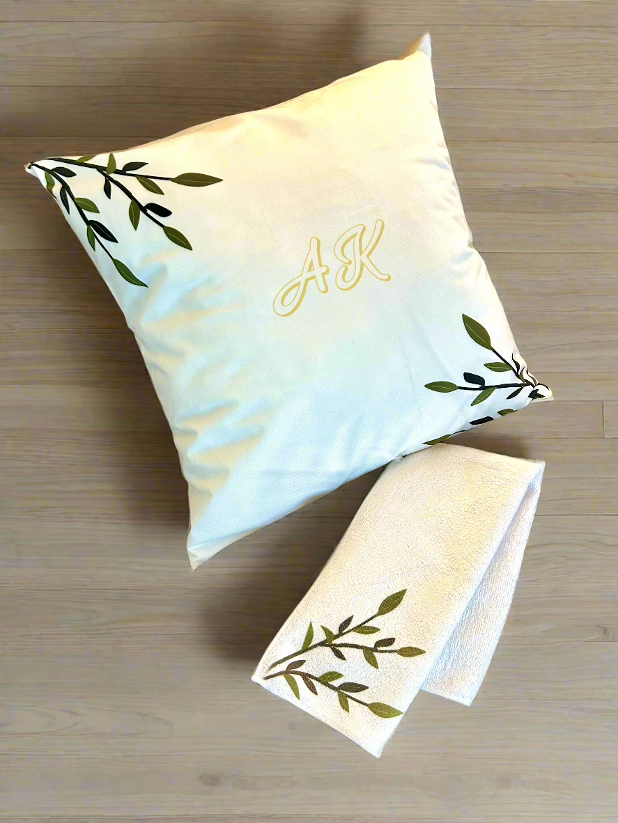 Personalized Spring Collection Throw Pillow Cover and Kitchen towel Set of 2