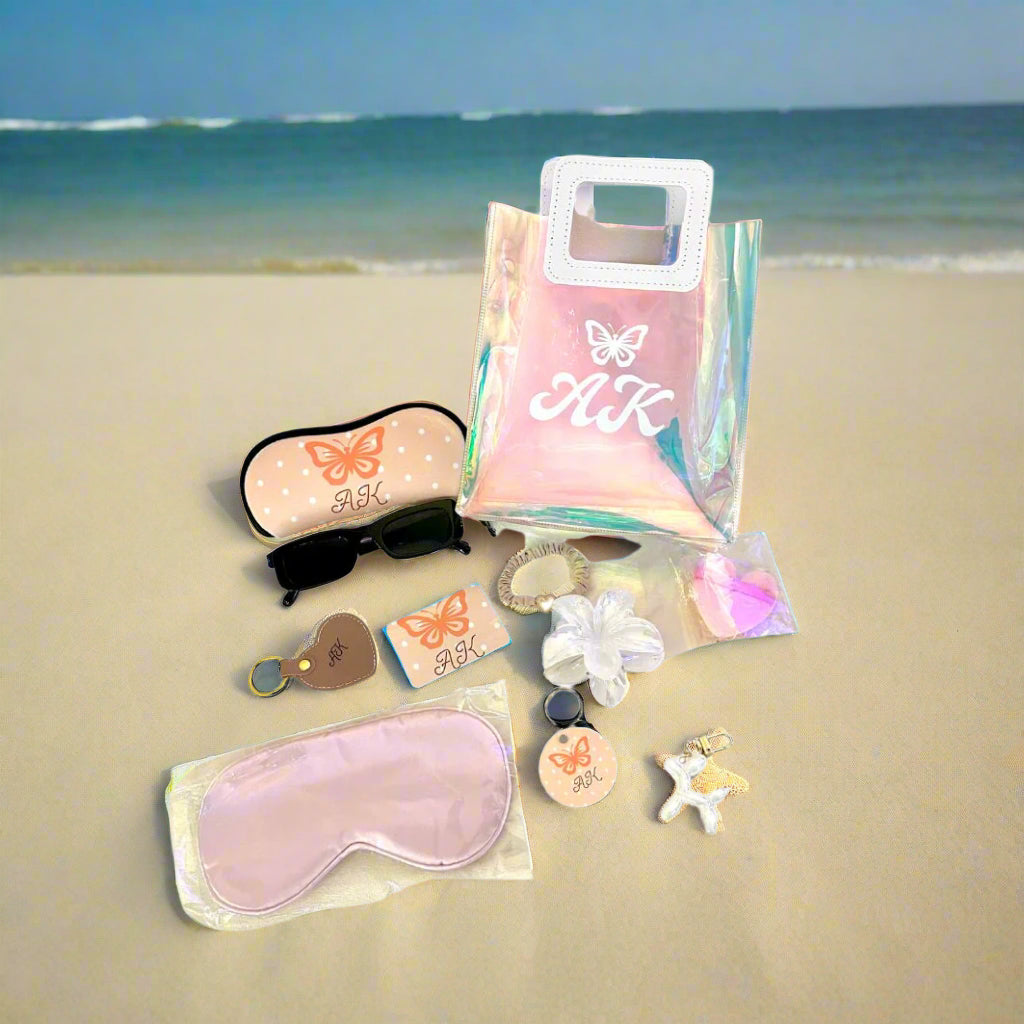 Personalized Holographic Beauty Bag Gift Set Beach Bag