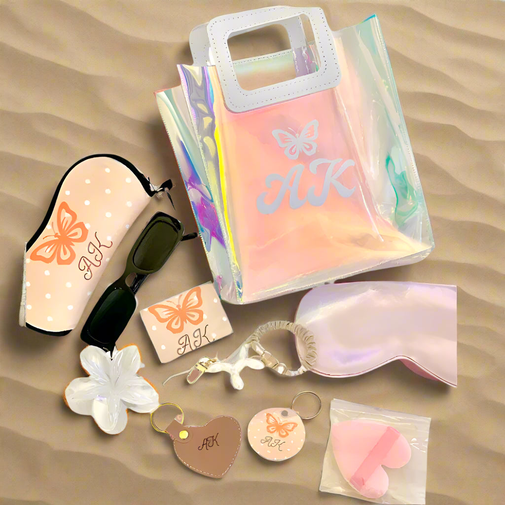 Personalized Holographic Beauty Bag Gift Set Beach Bag