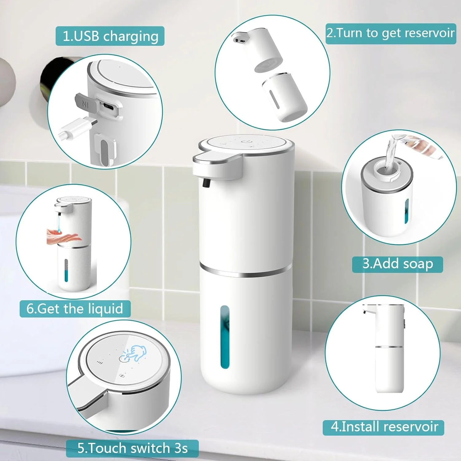 Automatic Liquid Soap Dispenser, 380ML USB Rechargeable Touchless Dispenser Electric Wall Mounted 4 Levels Adjustable Liquid Soap Dispenser Pump for Bathroom Kitchen Dish Soap